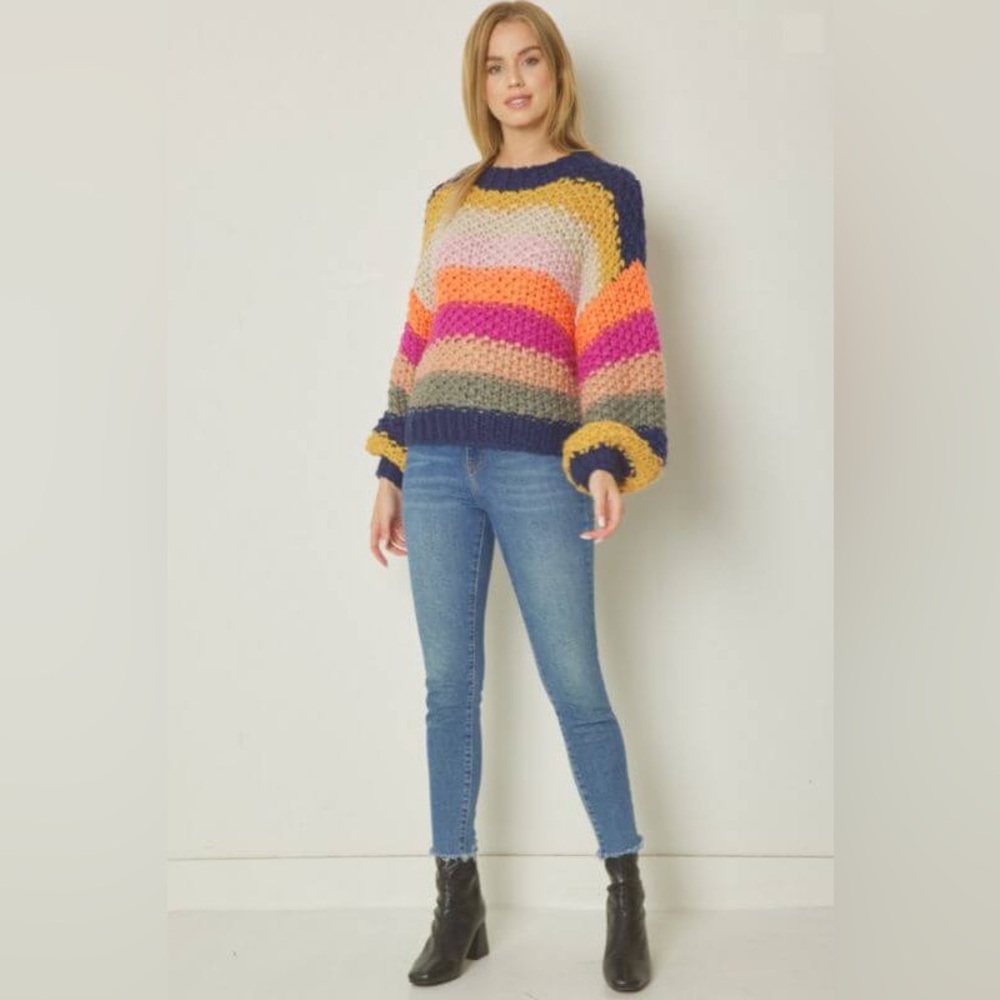 Entra Cheerful Color Block Chunky knit Women’s Sweater‎ Size L NWT - Picture 13 of 14